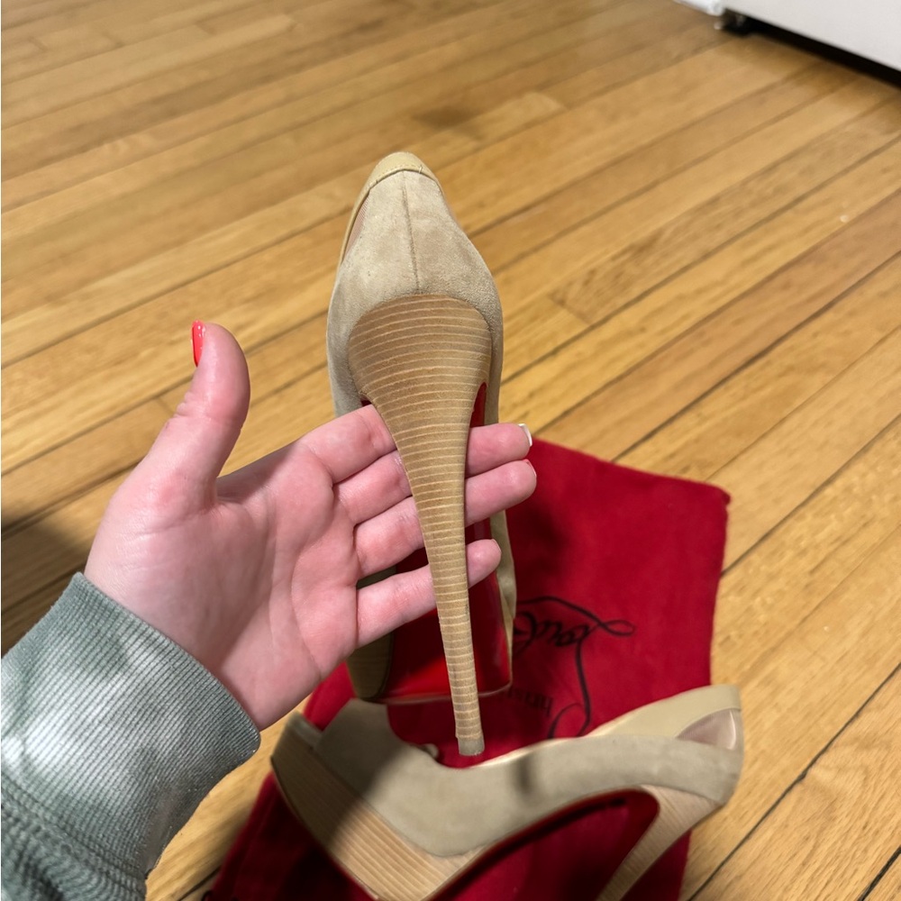 Christian Louboutin Women's Tan Peep-Toe Heels - Picture 6 of 6